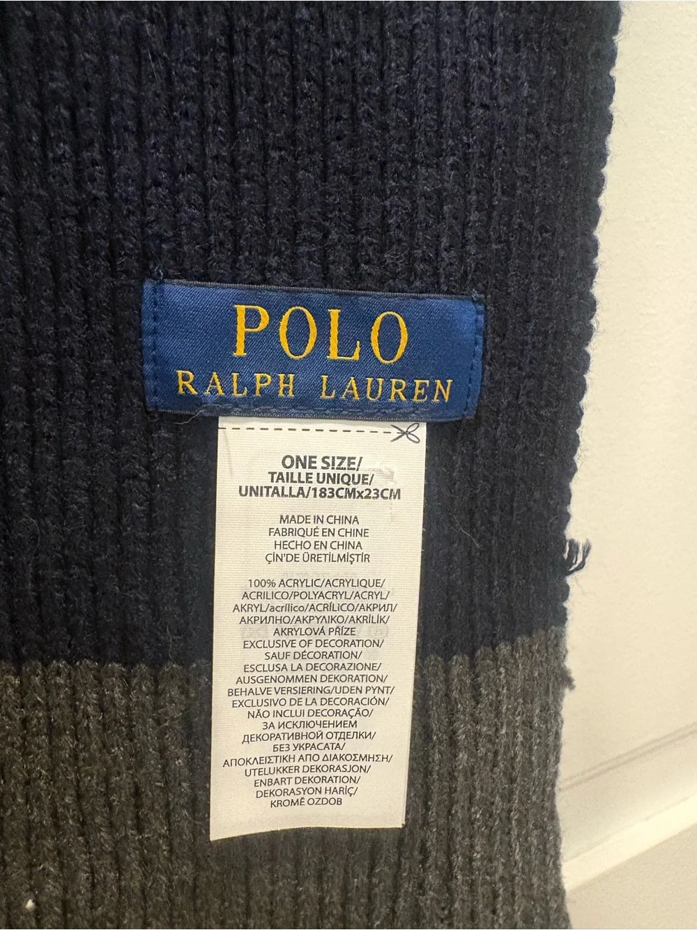 Polo by Ralph Lauren Navy and Charcoal Ribbed Knit Scarf